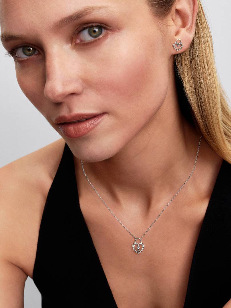 Sparkling Heart Padlock Pendant