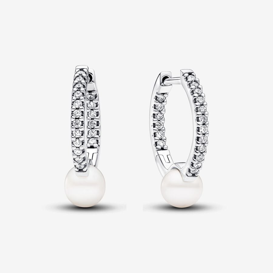 Cultured Pearl & Pavé Hoop Earrings