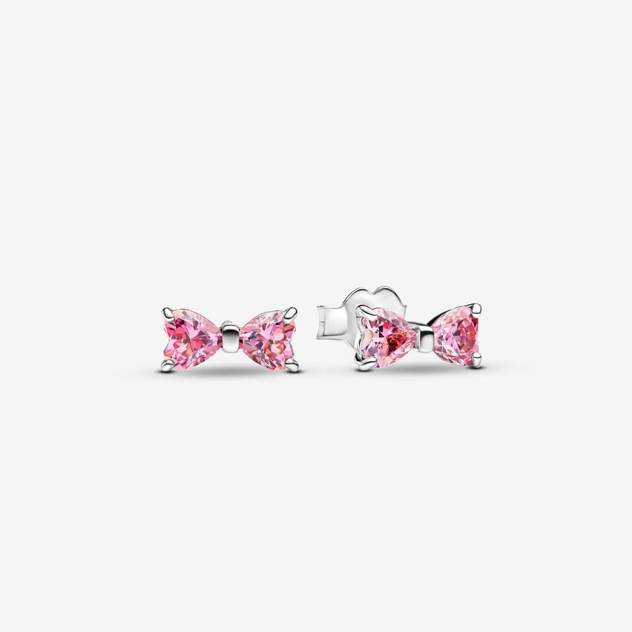 Sparkling Pink Bow Stud