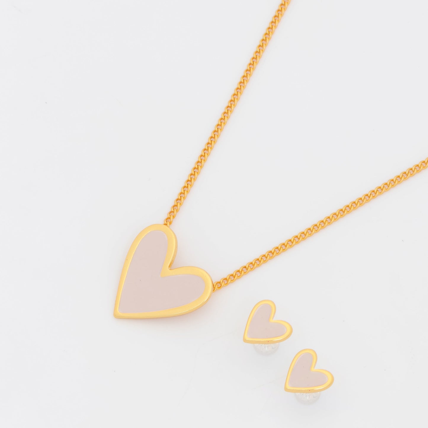 Set Cadena + Aretes Corazón Rosa Pálido