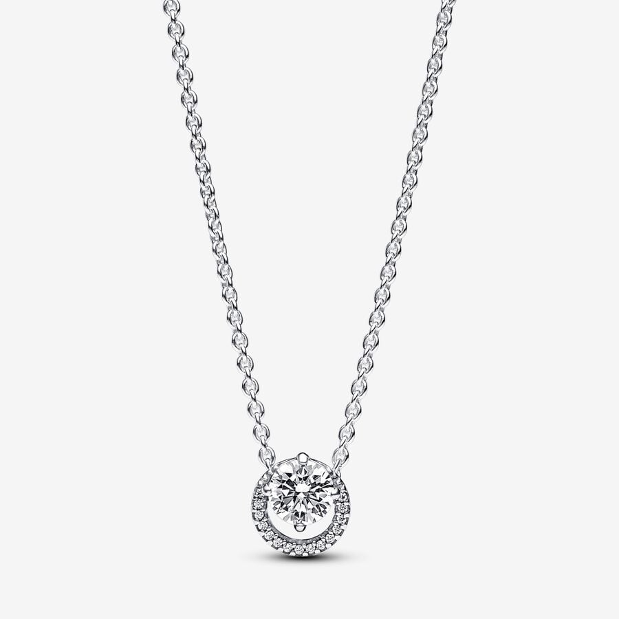Sparkling Round Halo Pendant Collier