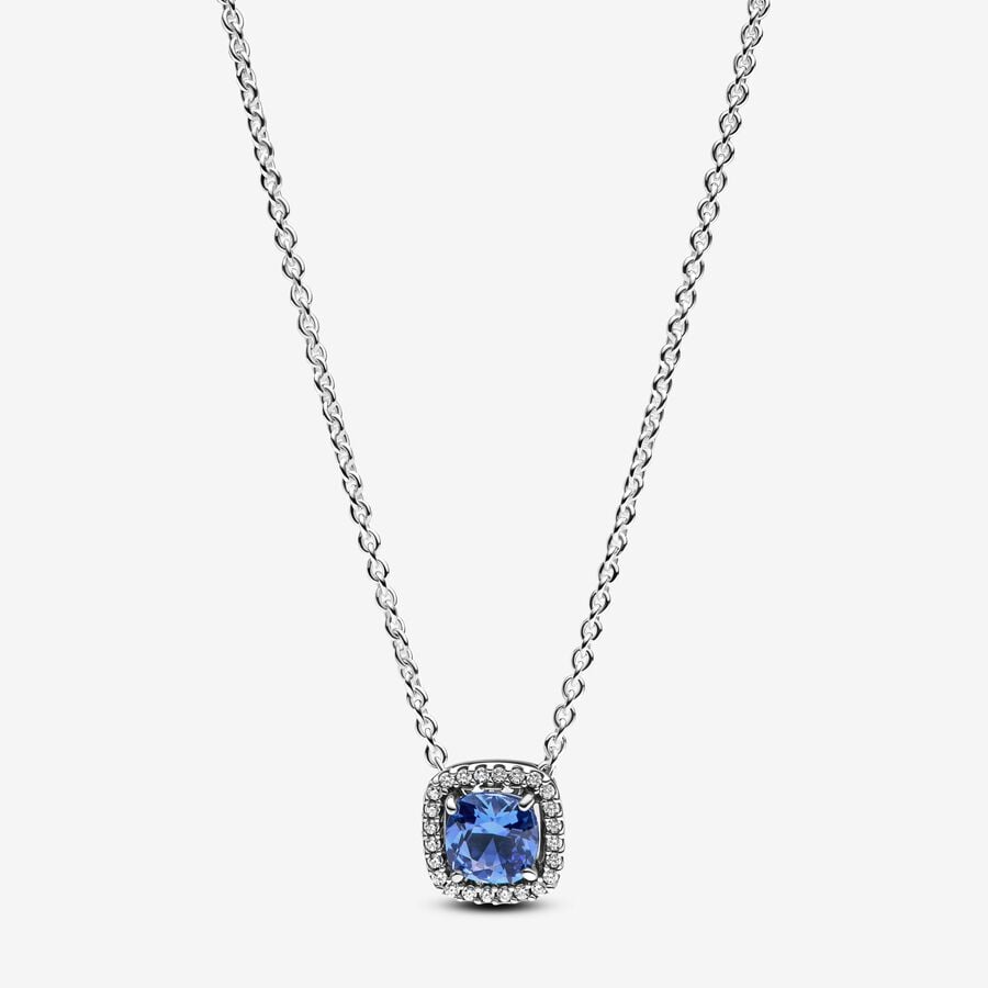 Sparkling Square Blue Halo Pendant