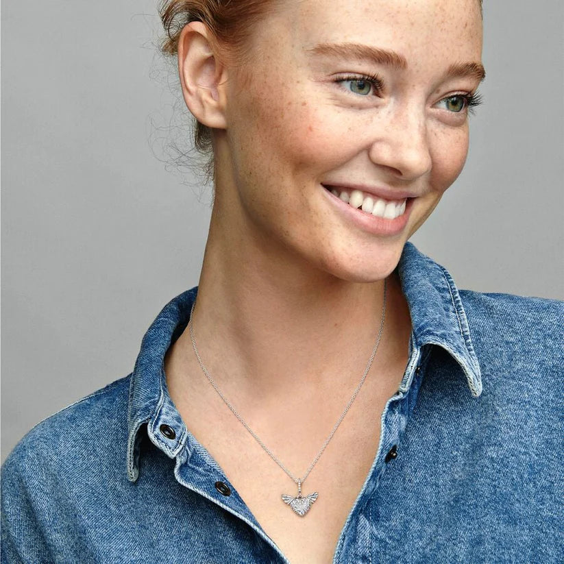 Pave Heart and Angel Wings Necklace