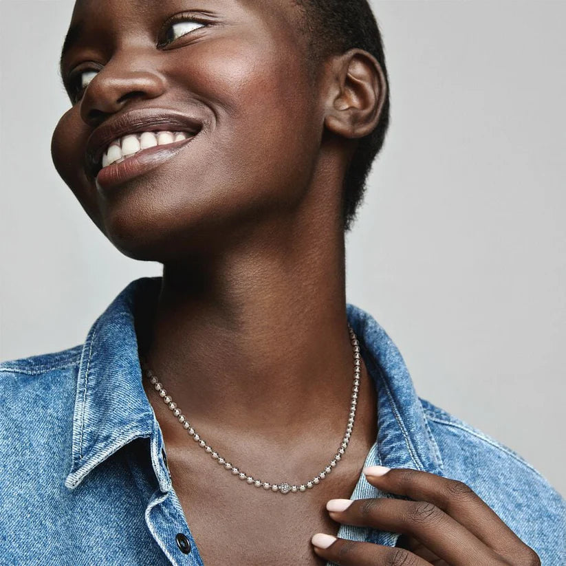 Beads & Pave Silver Necklace
