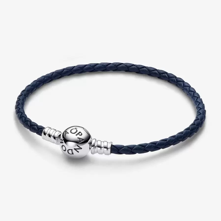 Blue Braided Leather Bracelet