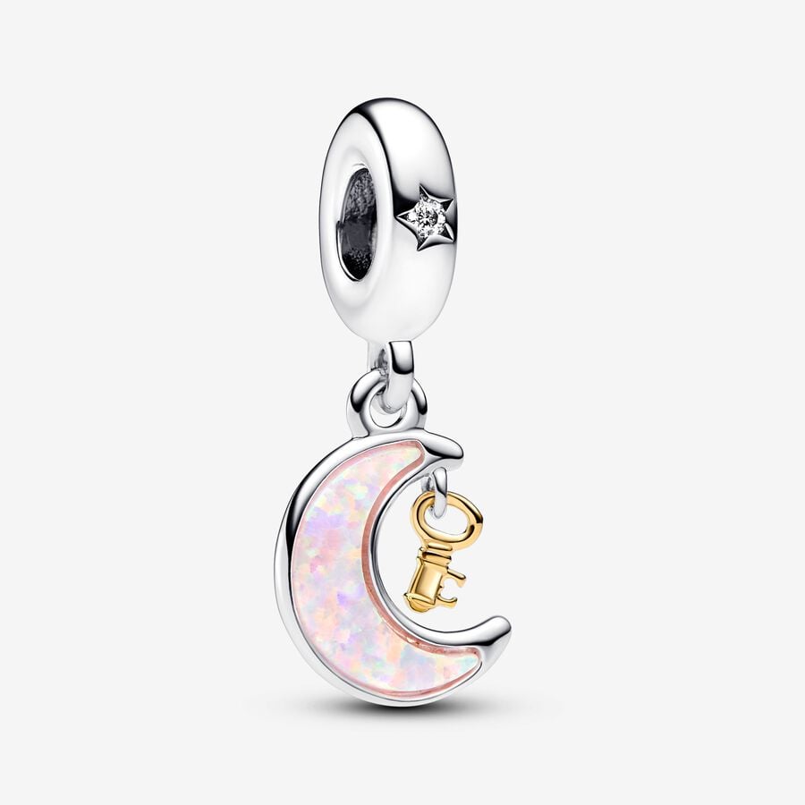 Two-tone Key & Moon Dangle