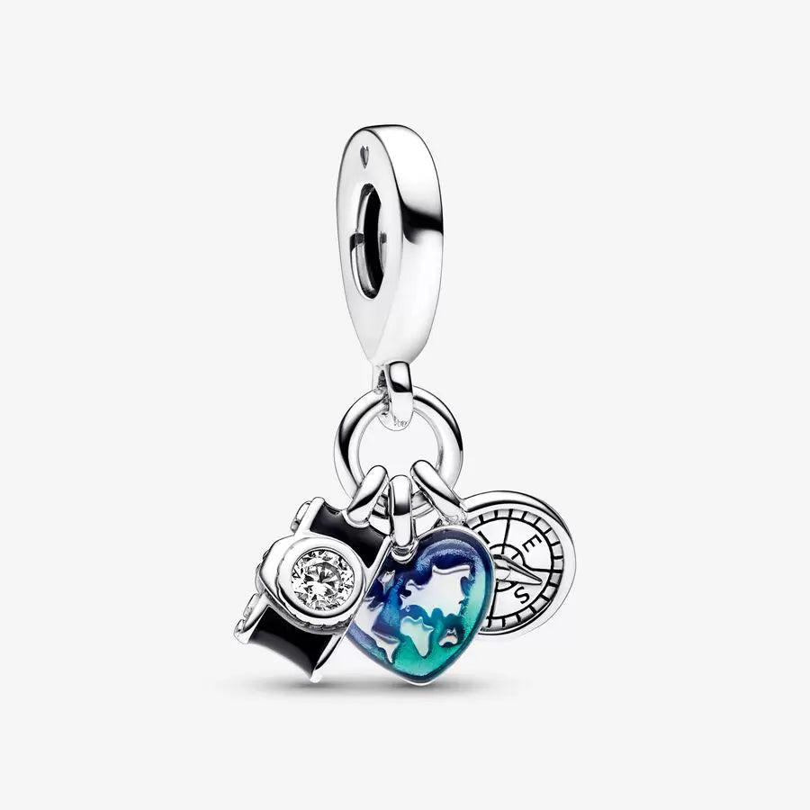 Camera, Heart & Compass Triple Dangle