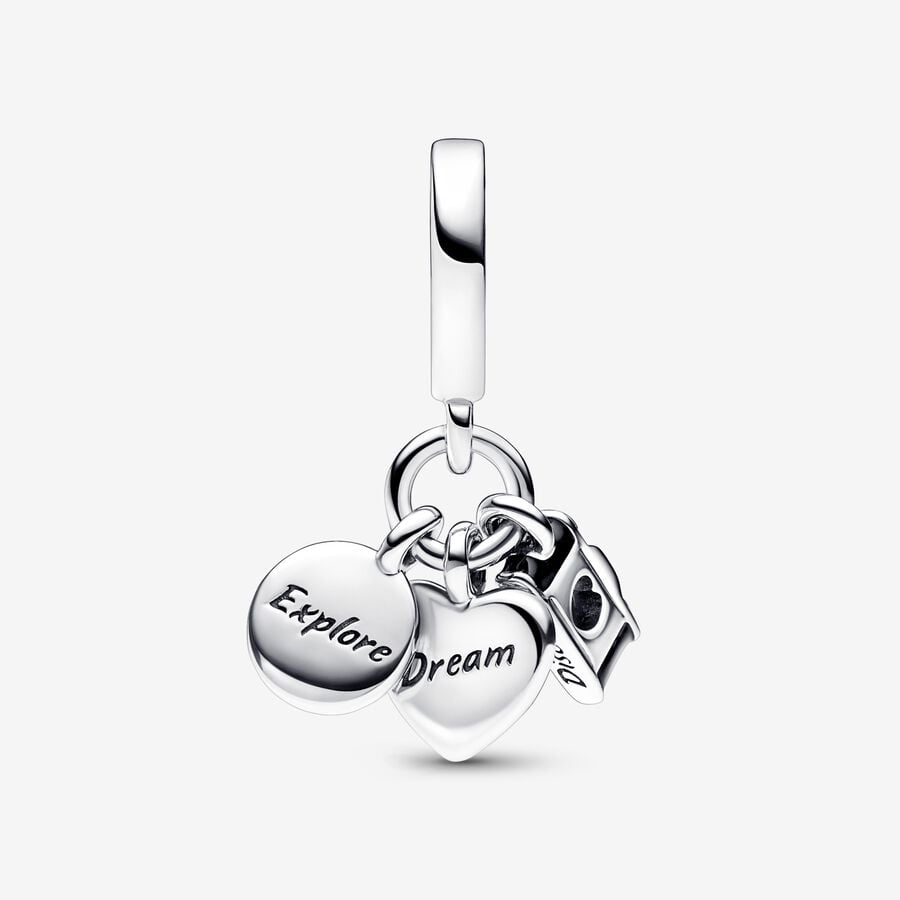 Camera, Heart & Compass Triple Dangle