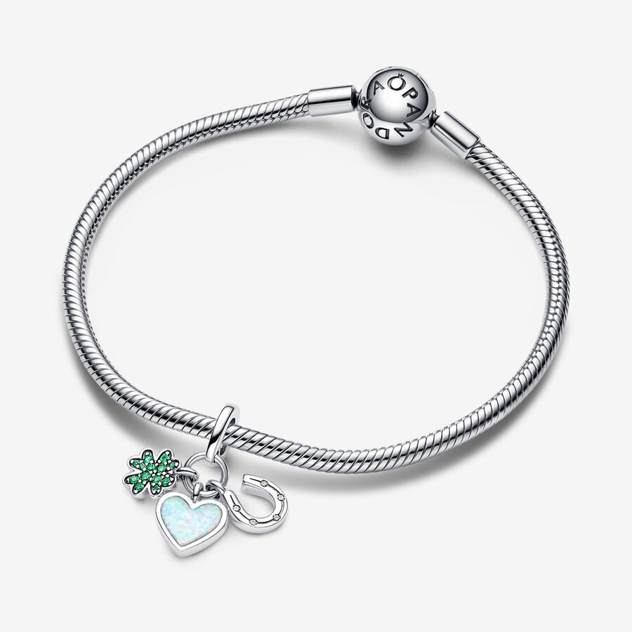 Four Leaf Clover, Heart and Horseshoe Triple Dangle