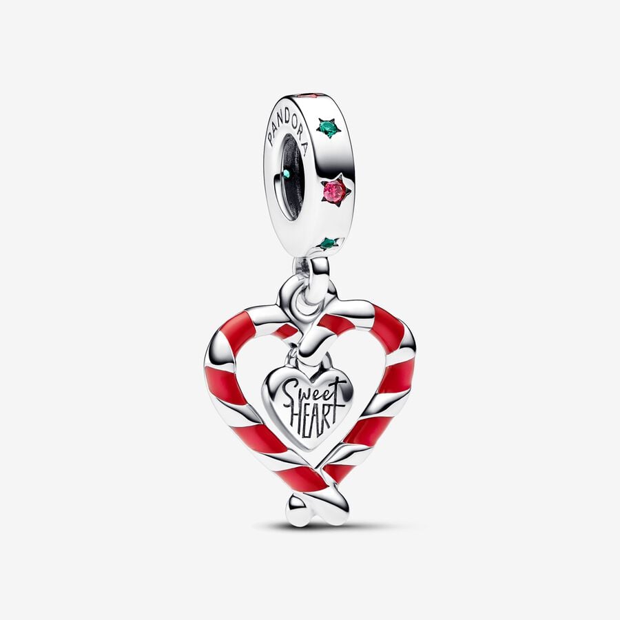 Double Candy Cane Heart Christmas Dangle