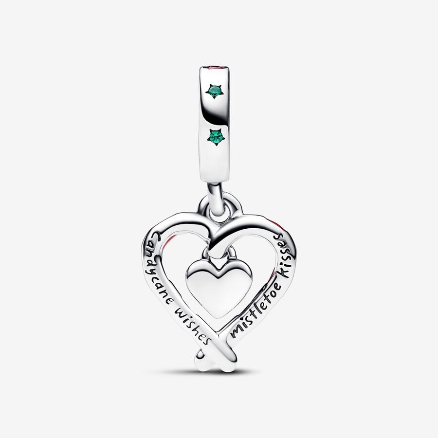 Double Candy Cane Heart Christmas Dangle