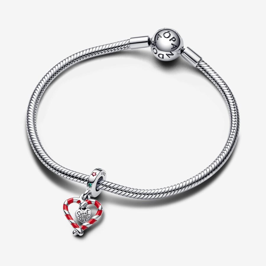 Double Candy Cane Heart Christmas Dangle