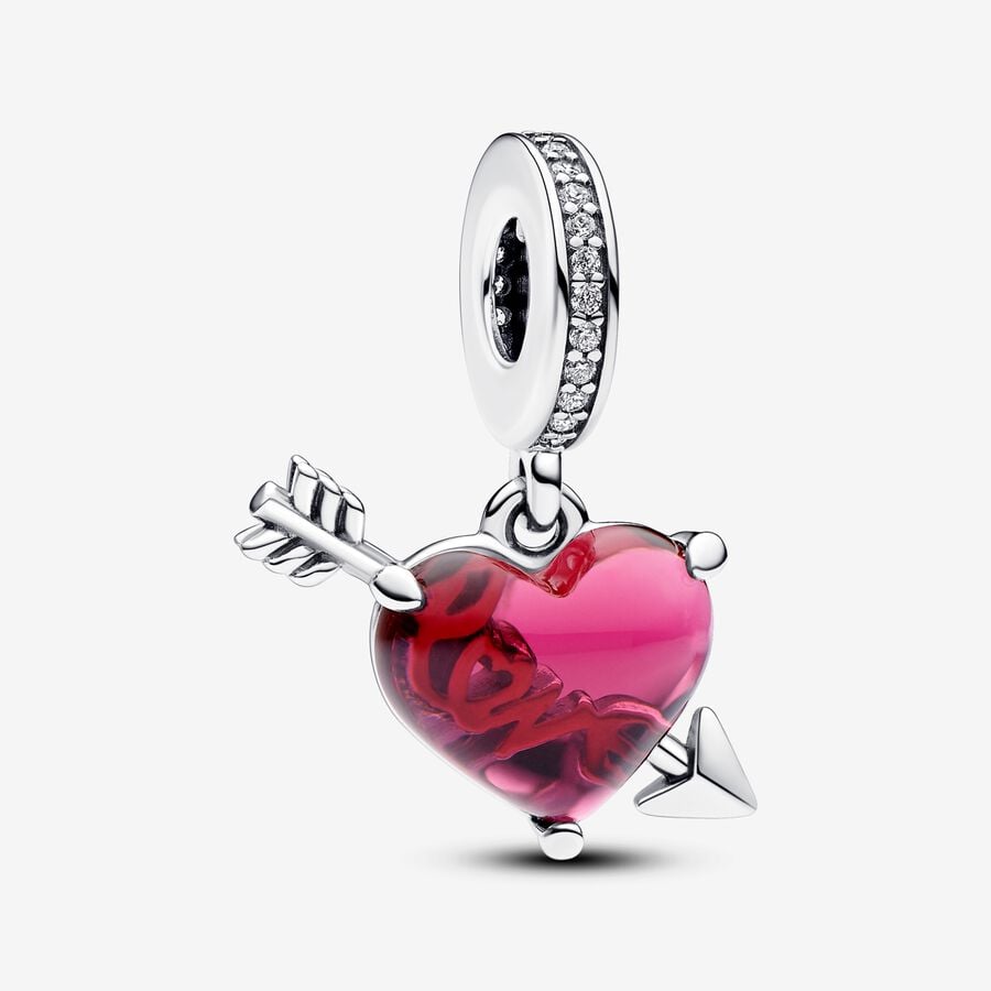 Red Heart & Arrow Murano Glass Dangle