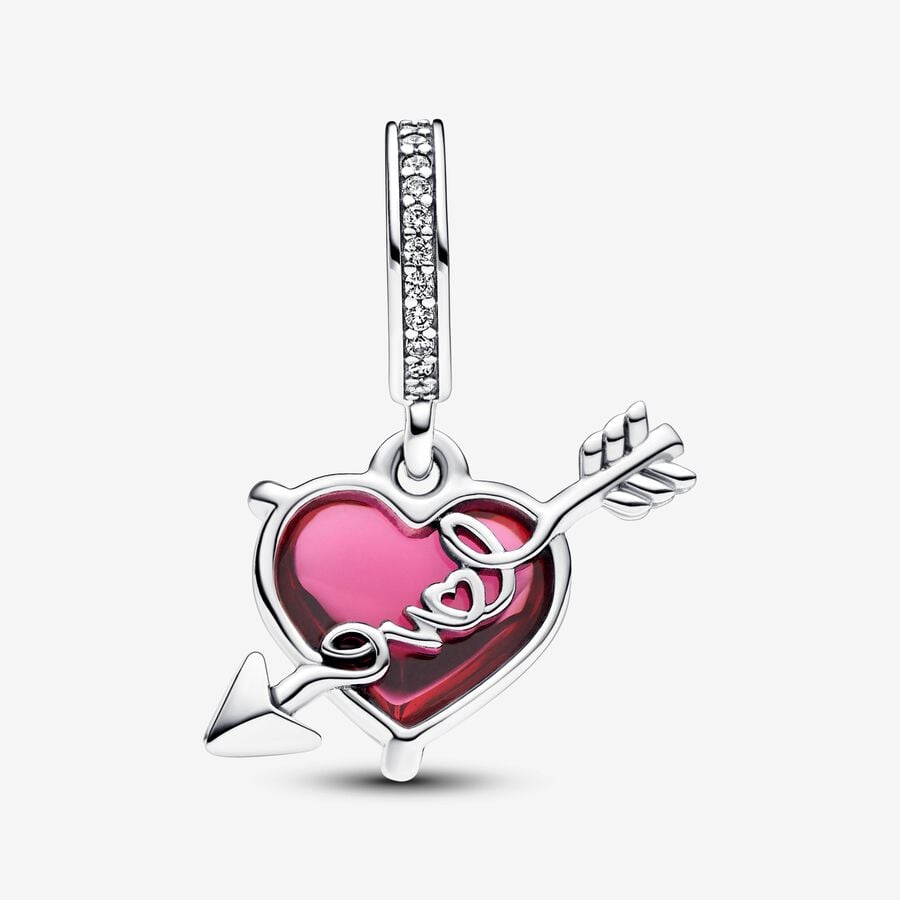 Red Heart & Arrow Murano Glass Dangle