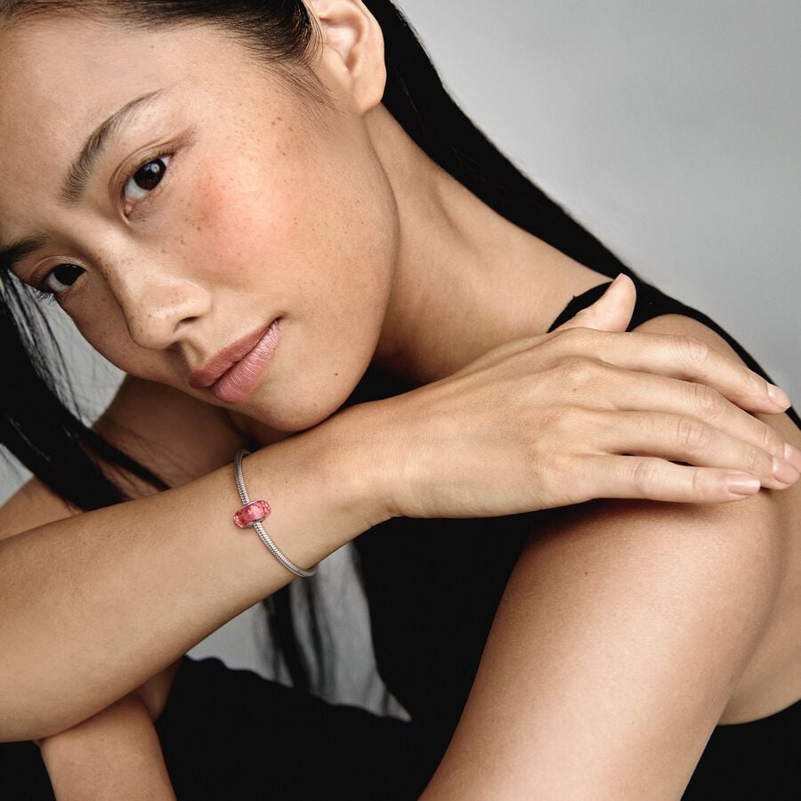 Wavy Fancy Pink Murano Glass Charm