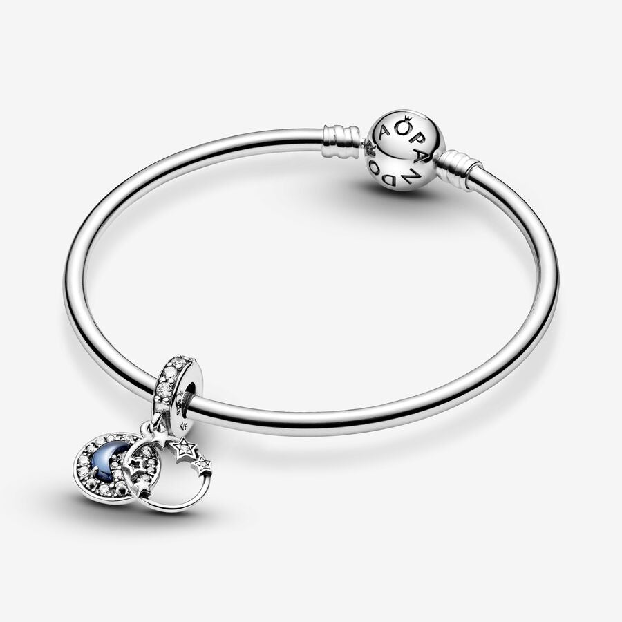 Blue Night Sky Crescent Moon & Stars Dangle