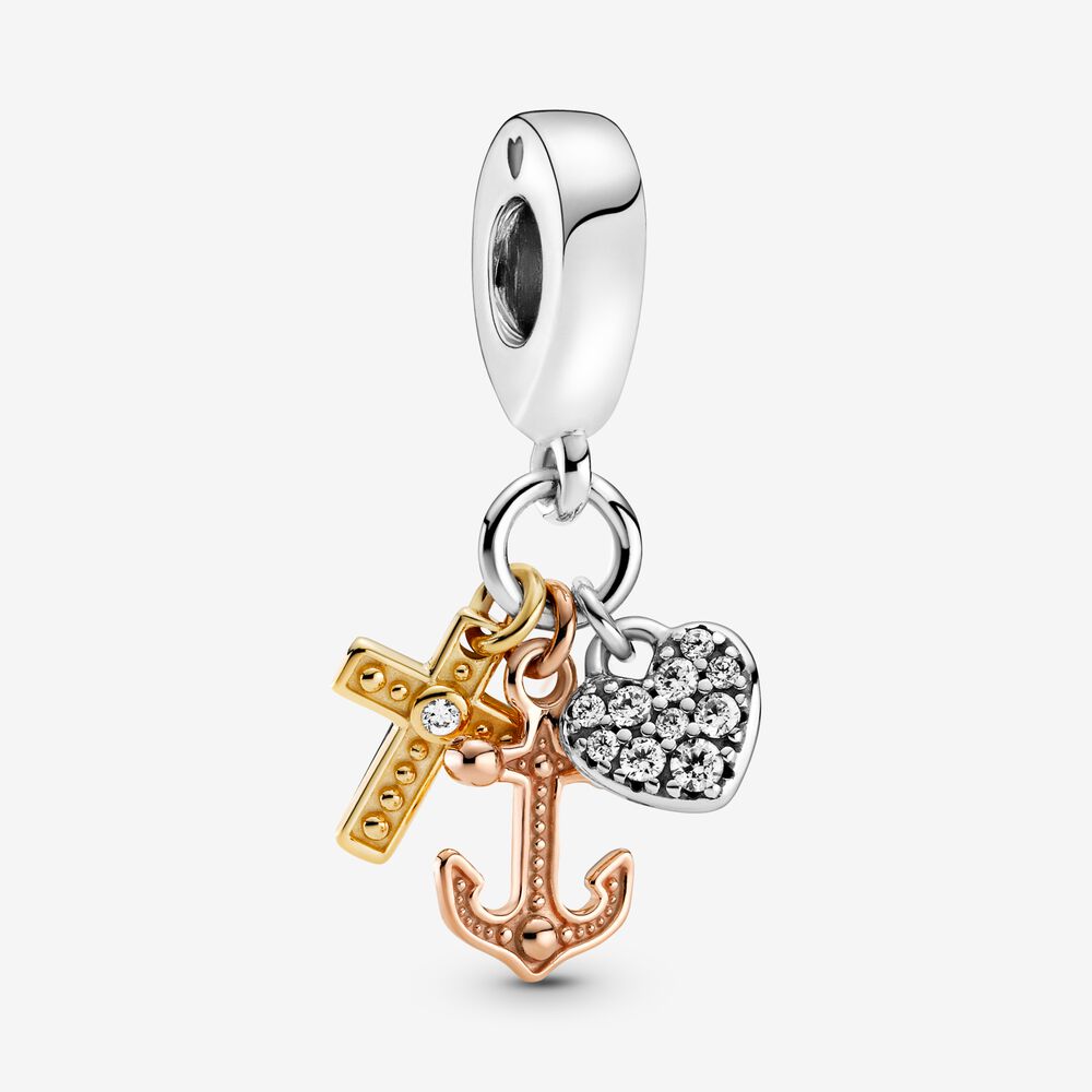 Triple-tone Cross, Heart, & Anchor Charm