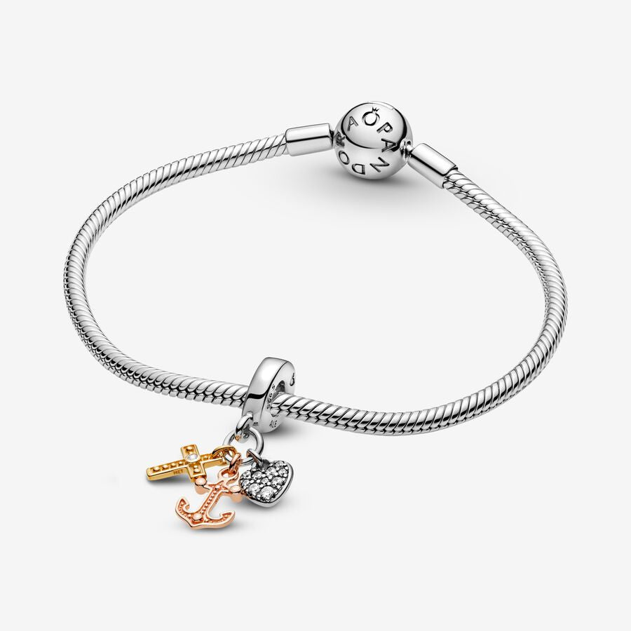Triple-tone Cross, Heart, & Anchor Charm