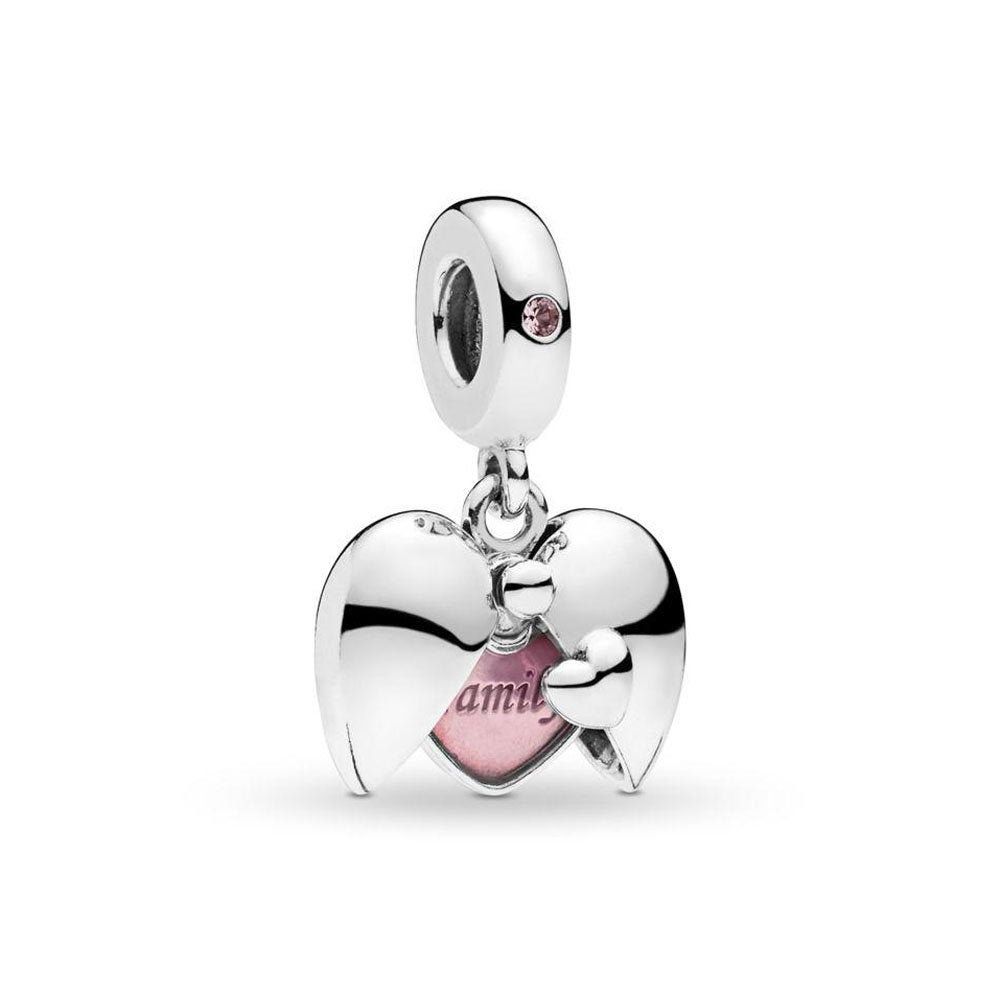 Family Locket Dangle Pink Crystal Charm