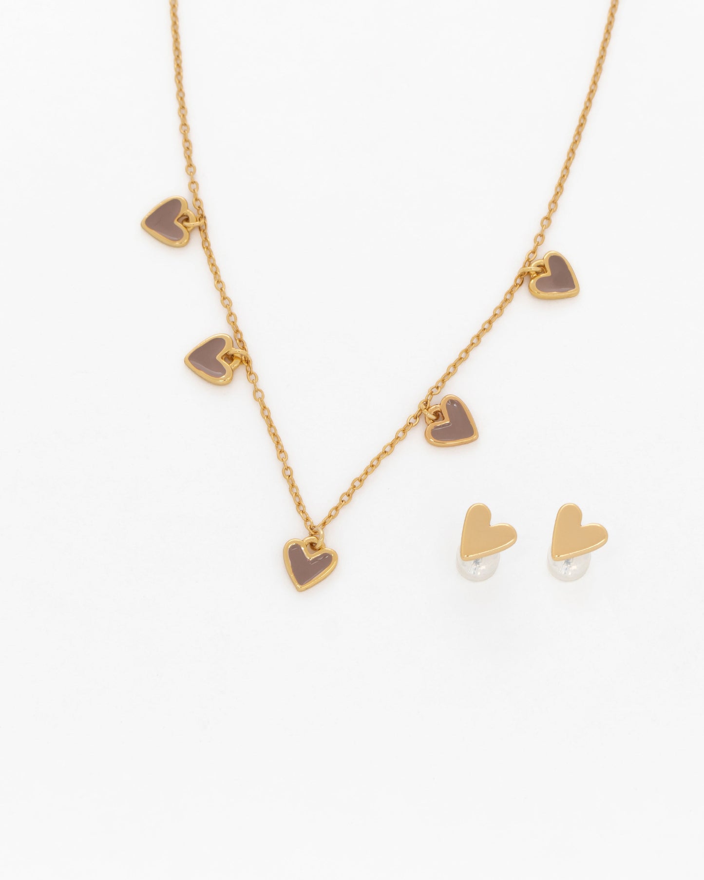 Cadena Multi Corazones Moca + Aretes