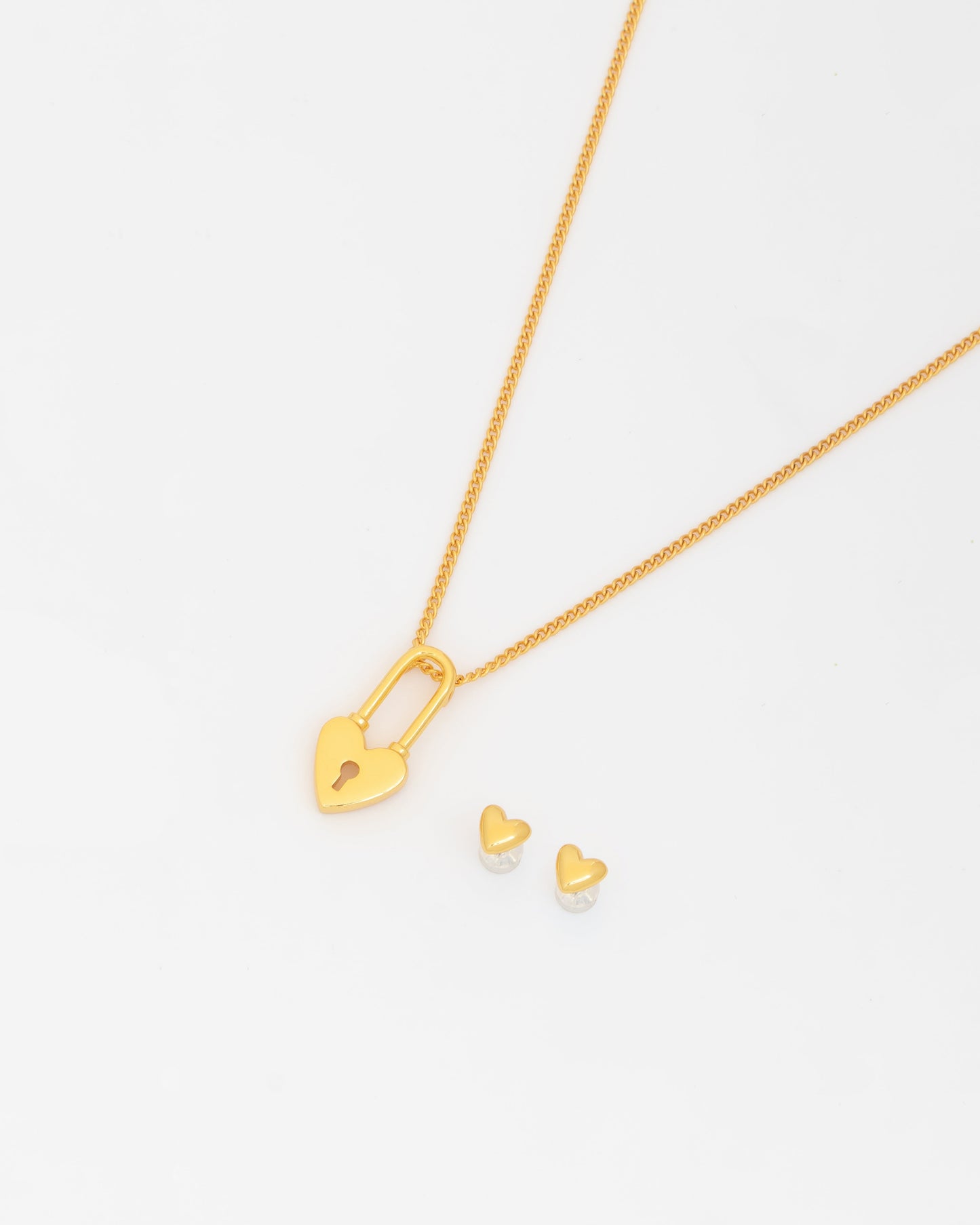 Collar Corazón Candado Gold + Aretes