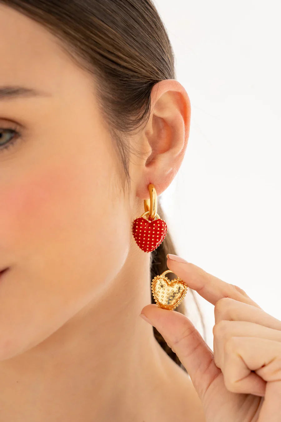 Aretes 3 en 1 Corazones Puntos Color