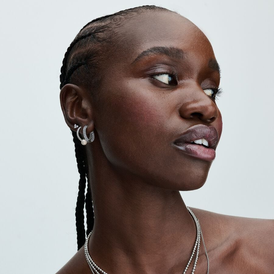 Cultured Pearl & Pavé Hoop Earrings