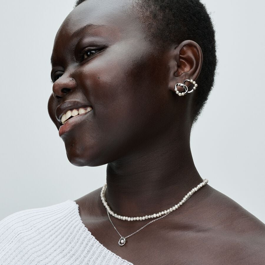 Organically Shaped Pavé Circle & Treated Freshwater Cultured Pearl Collier