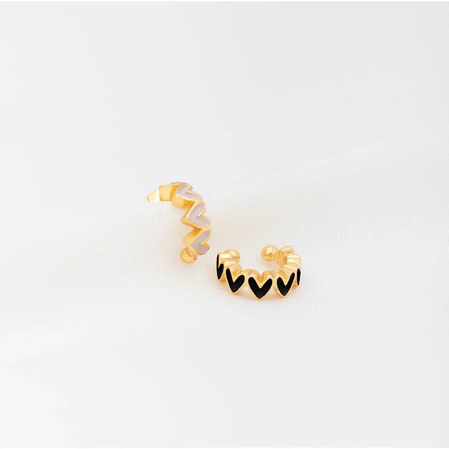 Set Earcuff *2 Multicorazones Negro y Blanco