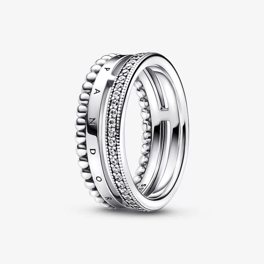 Logo Pavé & Beads Ring