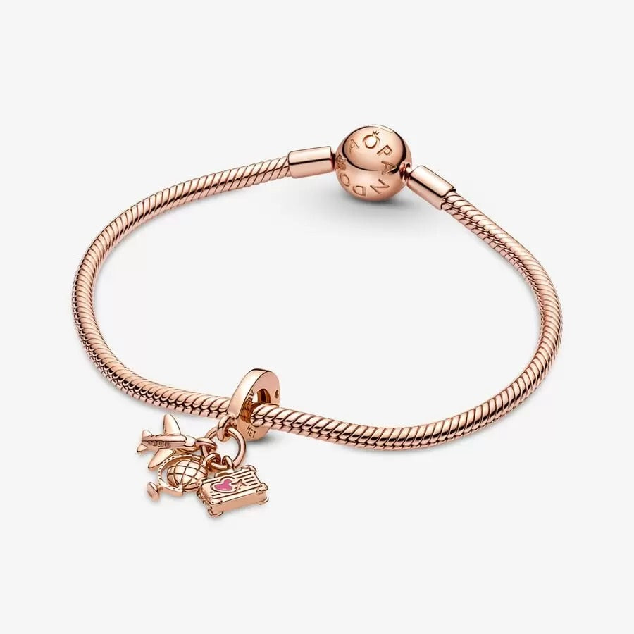 Airplane, Globe & Suitcase Charm Rose