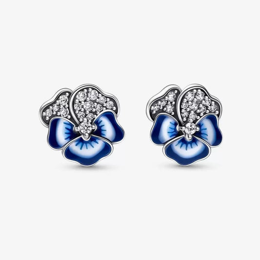 Blue Pansy Flower Stud