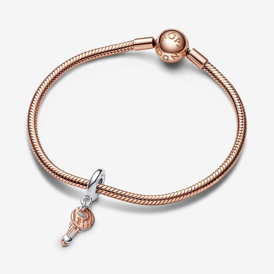 Two-tone key & Sliding Heart Dangle Charm
