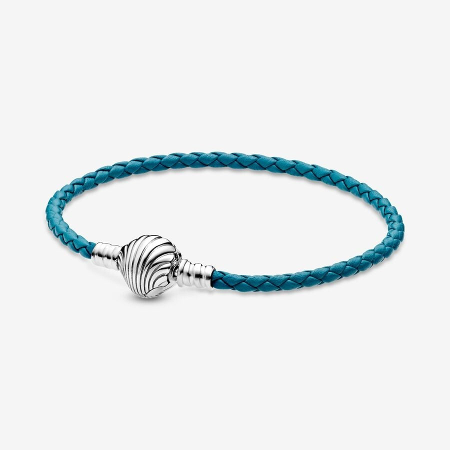 Seashell Clasp Turquoise Braided Leather Bracelet