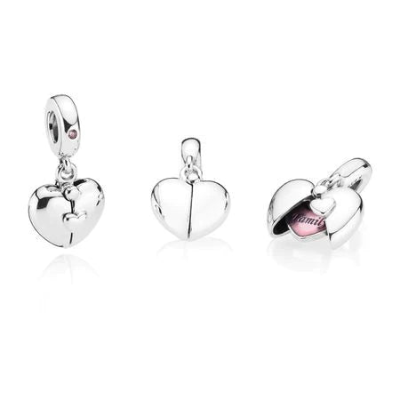 Family Locket Dangle Pink Crystal Charm