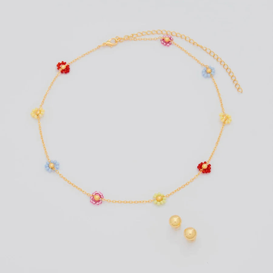 Set Choker Flores Multicolor + Aretes