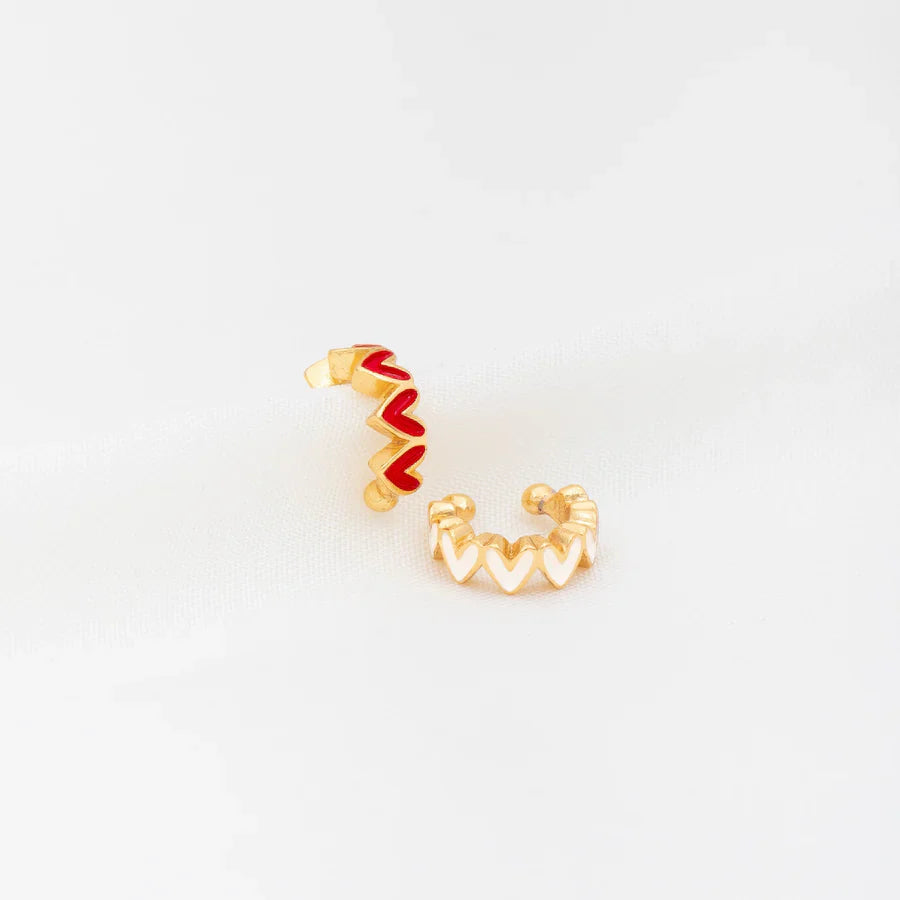 Earcuff x2 Mini Corazones Rojo y Blanco