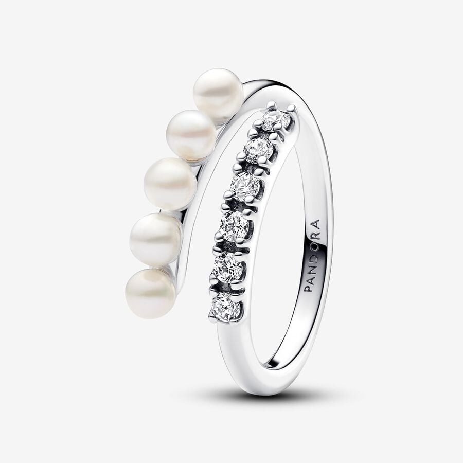 Cultured Pearls & Pavé Open Ring