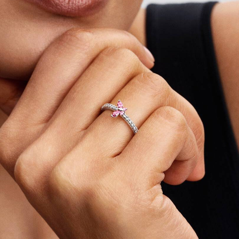 Sparkling Pink Butterfly Ring