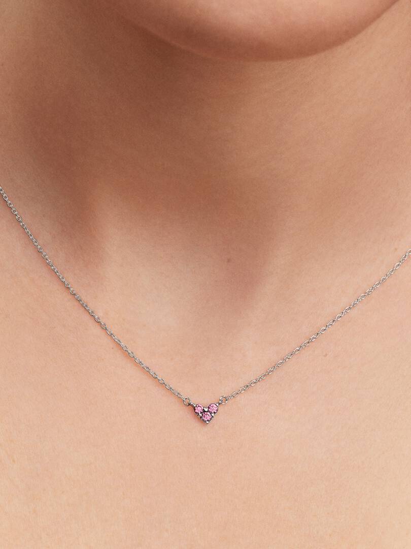 Triple Stone Pink Heart Collier