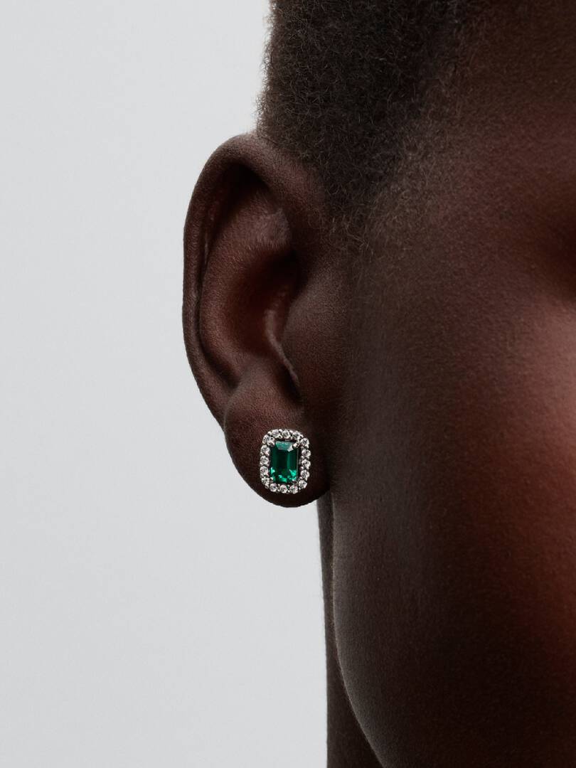 Sparkling Green Rectangular Stud