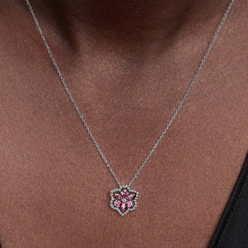 Herbarium Sparkling Pink Flower Pendant Necklace