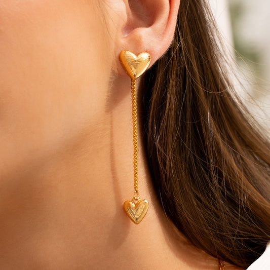Aretes 2 en 1 Cadena Corazon