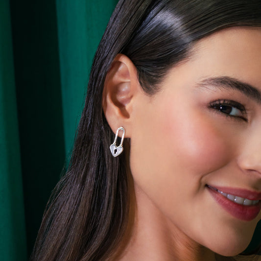 Aretes Candado Corazón Silver