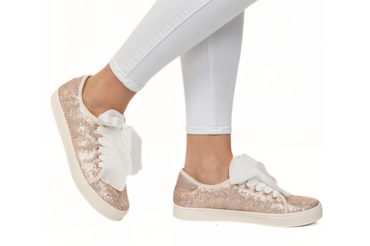 Tenis Bajo Lentejuelas Oro Rosa