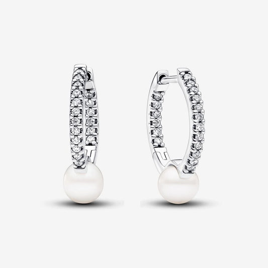Cultured Pearl & Pavé Hoop Earrings