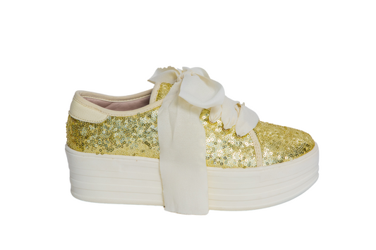 Tenis Plataforma Lentejuelas Dorado