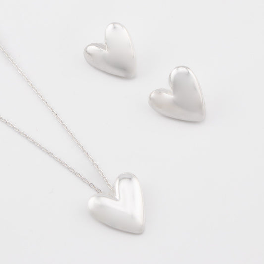Set Collar + Aretes Corazón Plata
