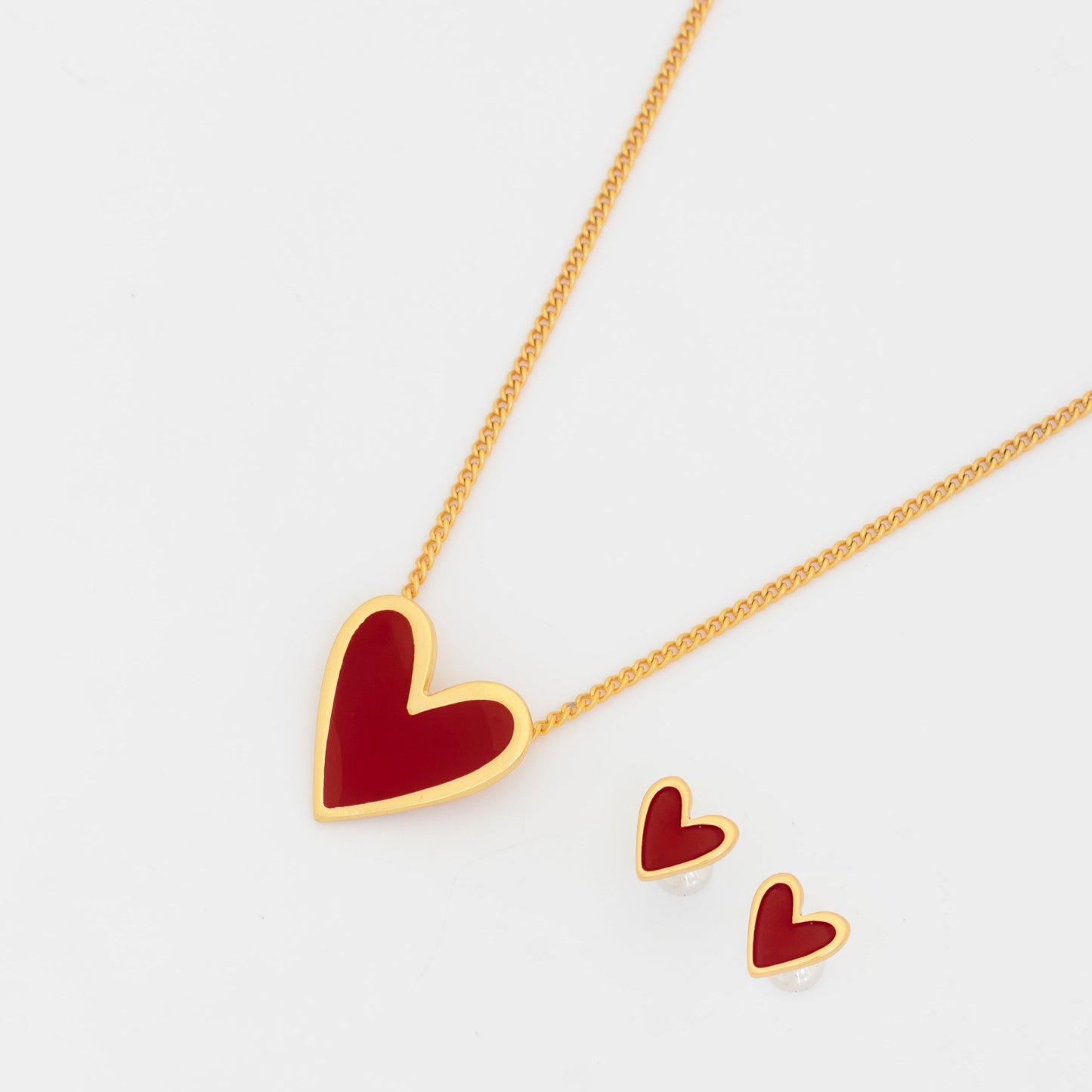 Set Cadena + Aretes Corazón Rojo