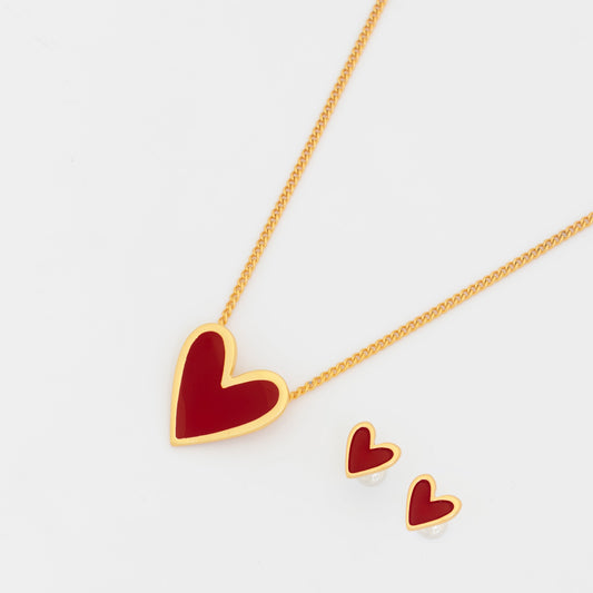 Set Cadena + Aretes Corazón Rojo